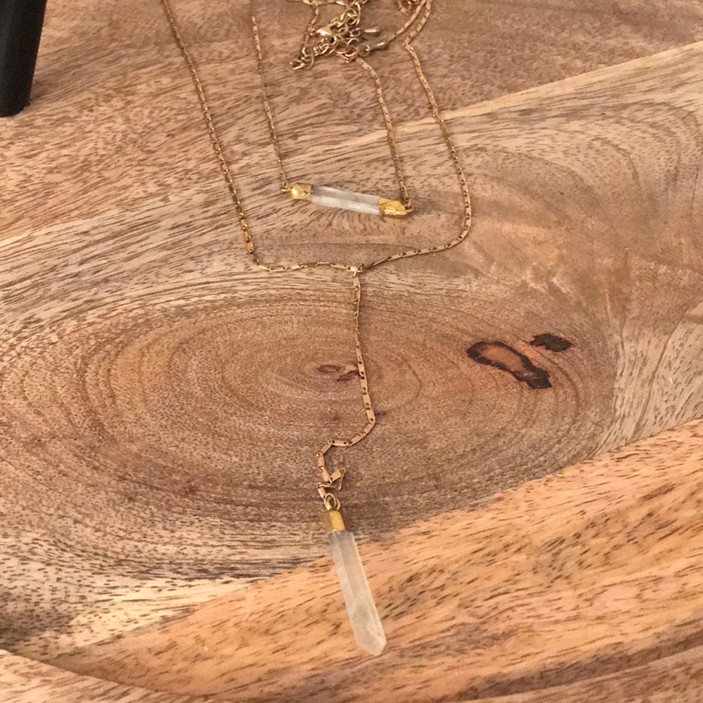 Golden tote~Double crystal necklace